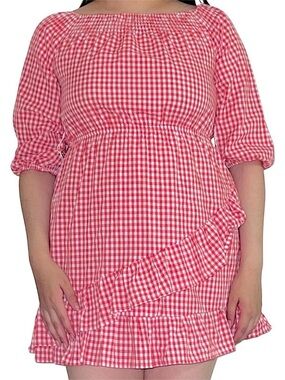 Red gingham mini dress.